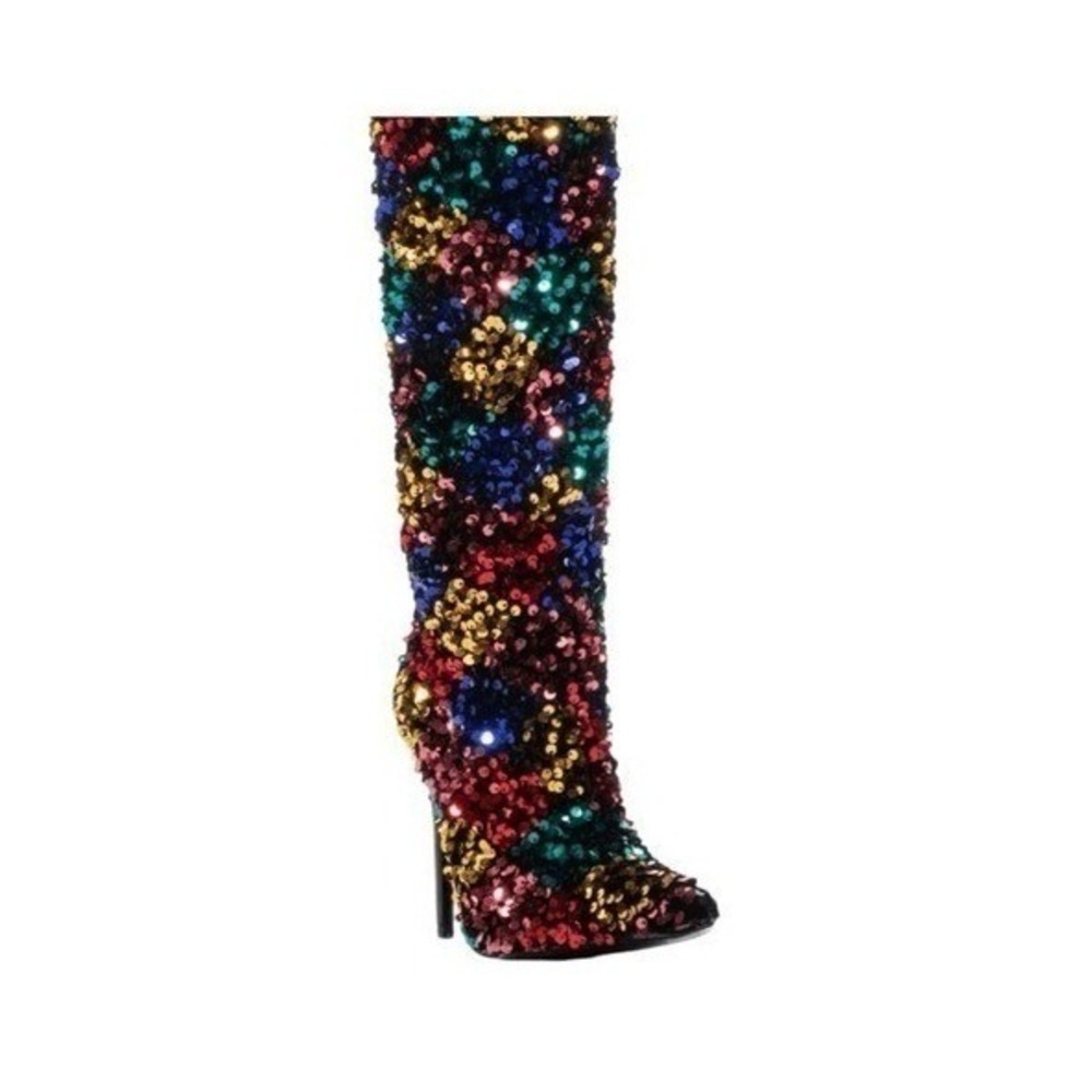 Azalea Wang Jimena Heeled Boots Rainbow Multi Sequin Embellished Stiletto 7.5 - Picture 4 of 8